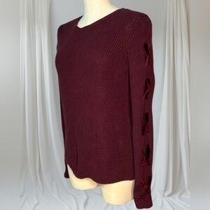 $135 NWT Ralph Lauren Cotton Sweater Women's L Criss Cross Velvet Ribbon Sleeves